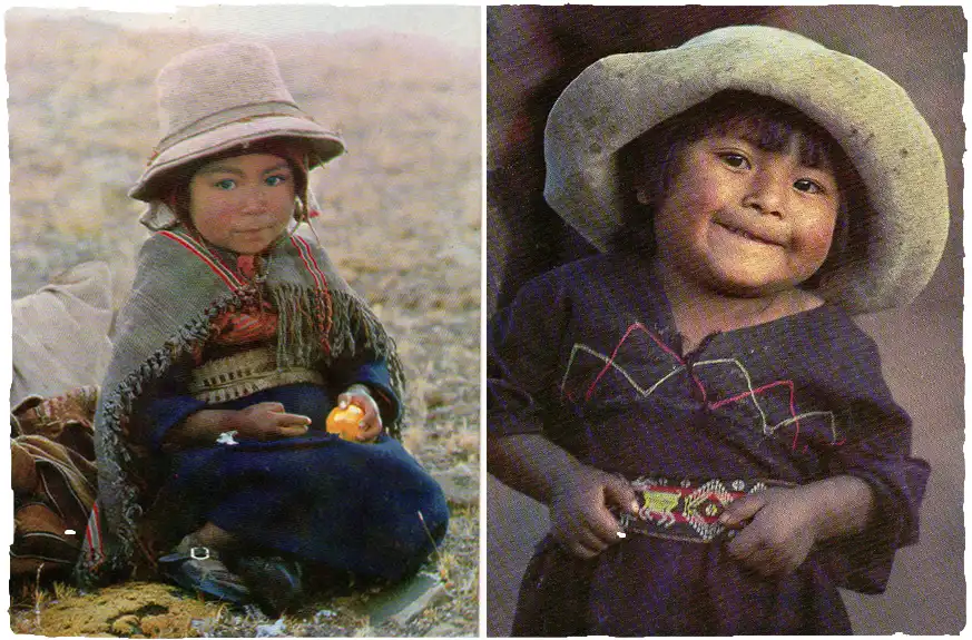 gorros peruanos Dos niñas peruanas con ropa y gorros típicos