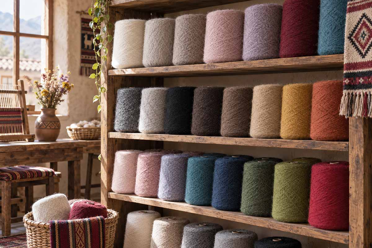 Conos de hilo de alpaca en colores naturales y diferentes tonos